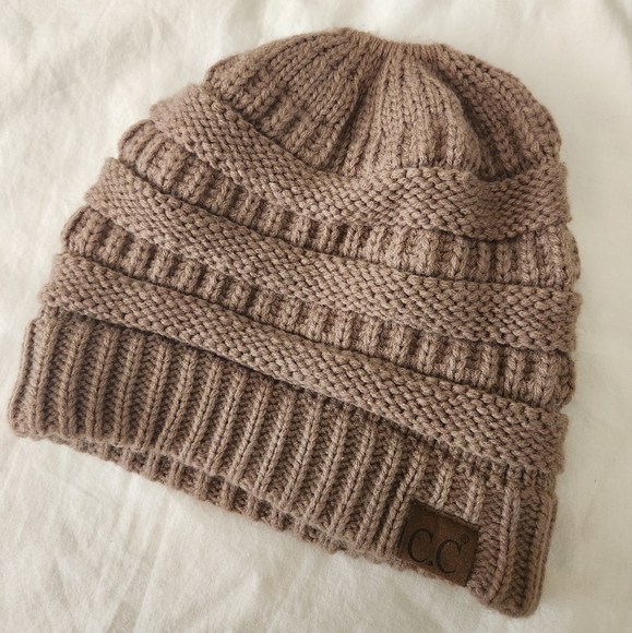 C.C Taupe Ponytail Knit Beanie - Picture 2 of 6